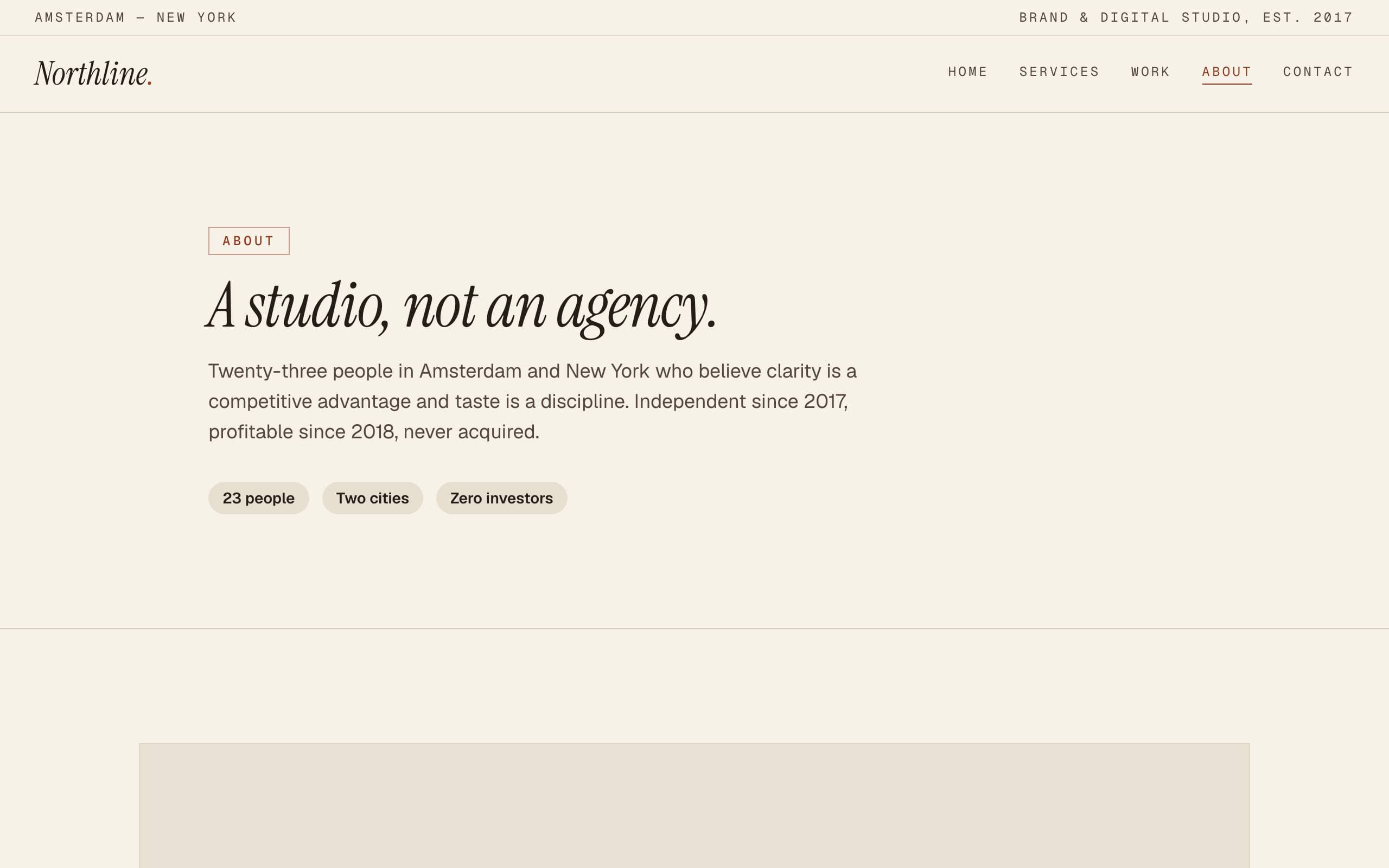 Agency Studio template — About page concept poster