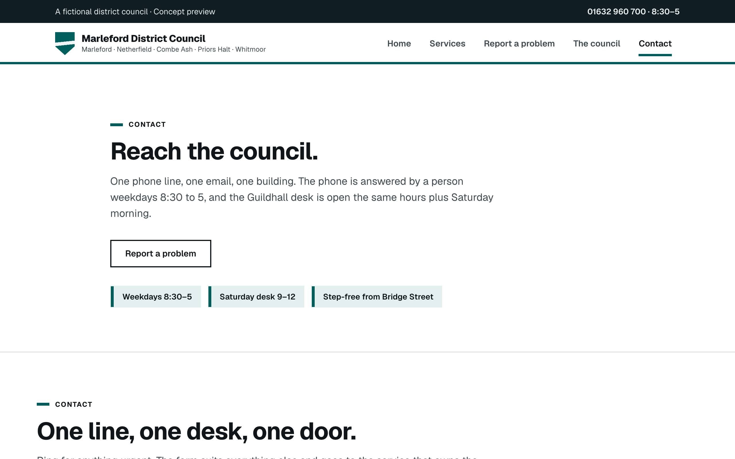 Civic Council template — Contact page concept poster