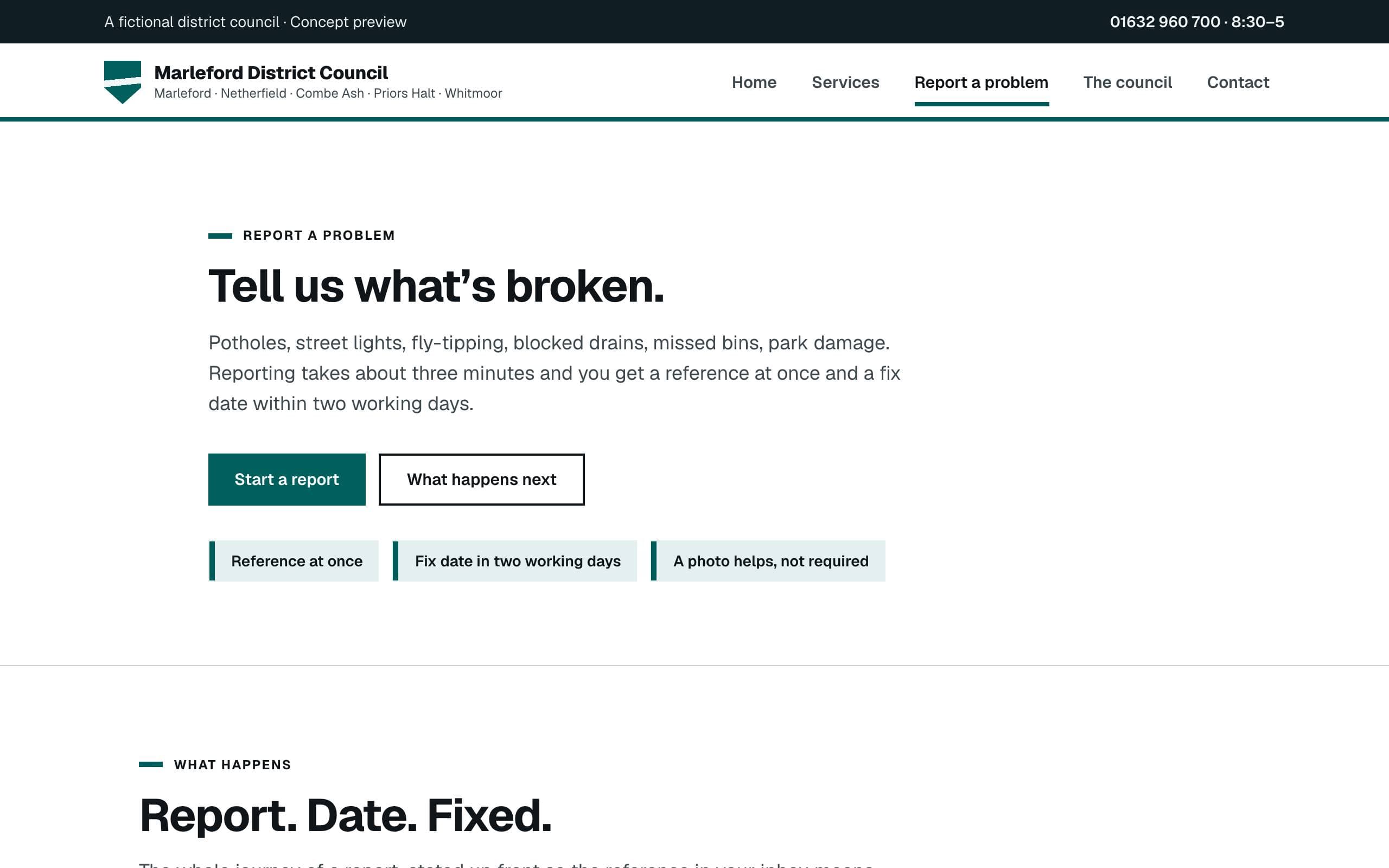 Civic Council template — Report a problem page concept poster