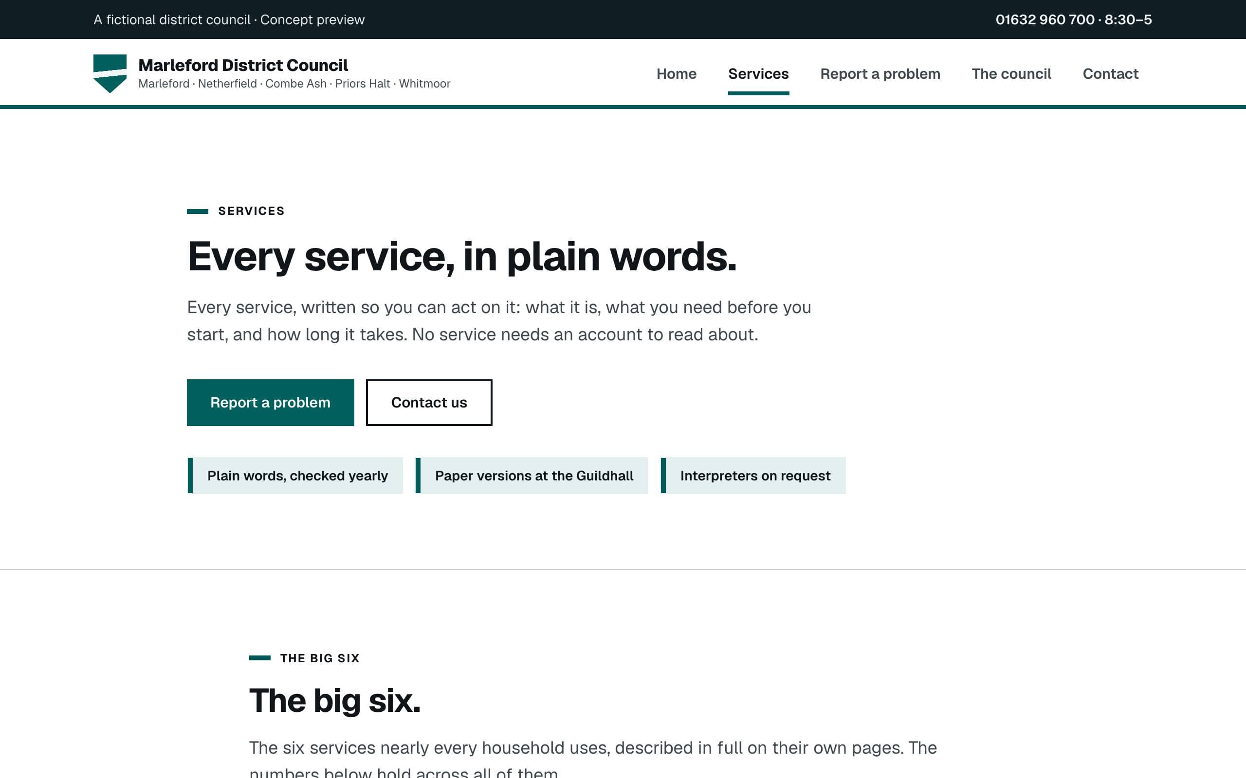 Civic Council template — Services page concept poster