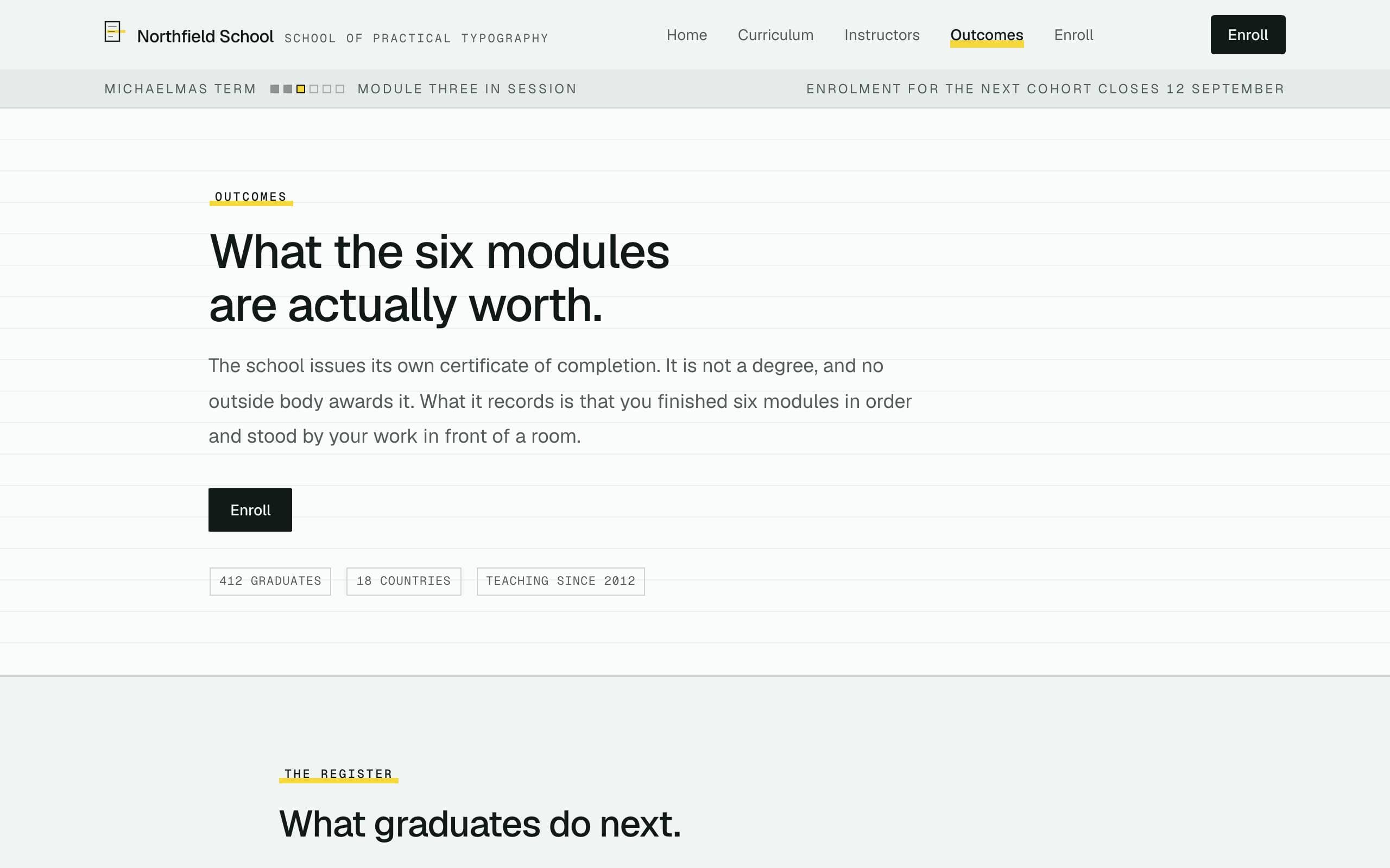 Education Course template — Outcomes page concept poster