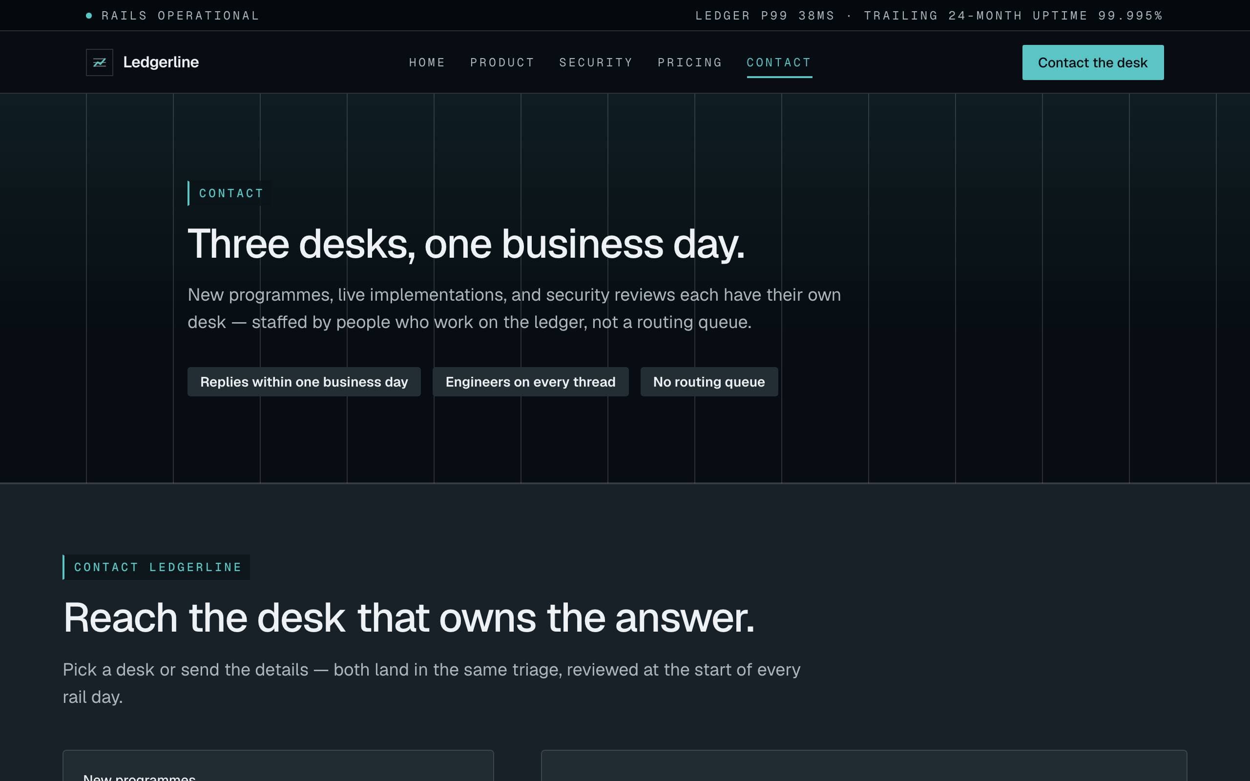 Fintech Trust template — Contact page concept poster