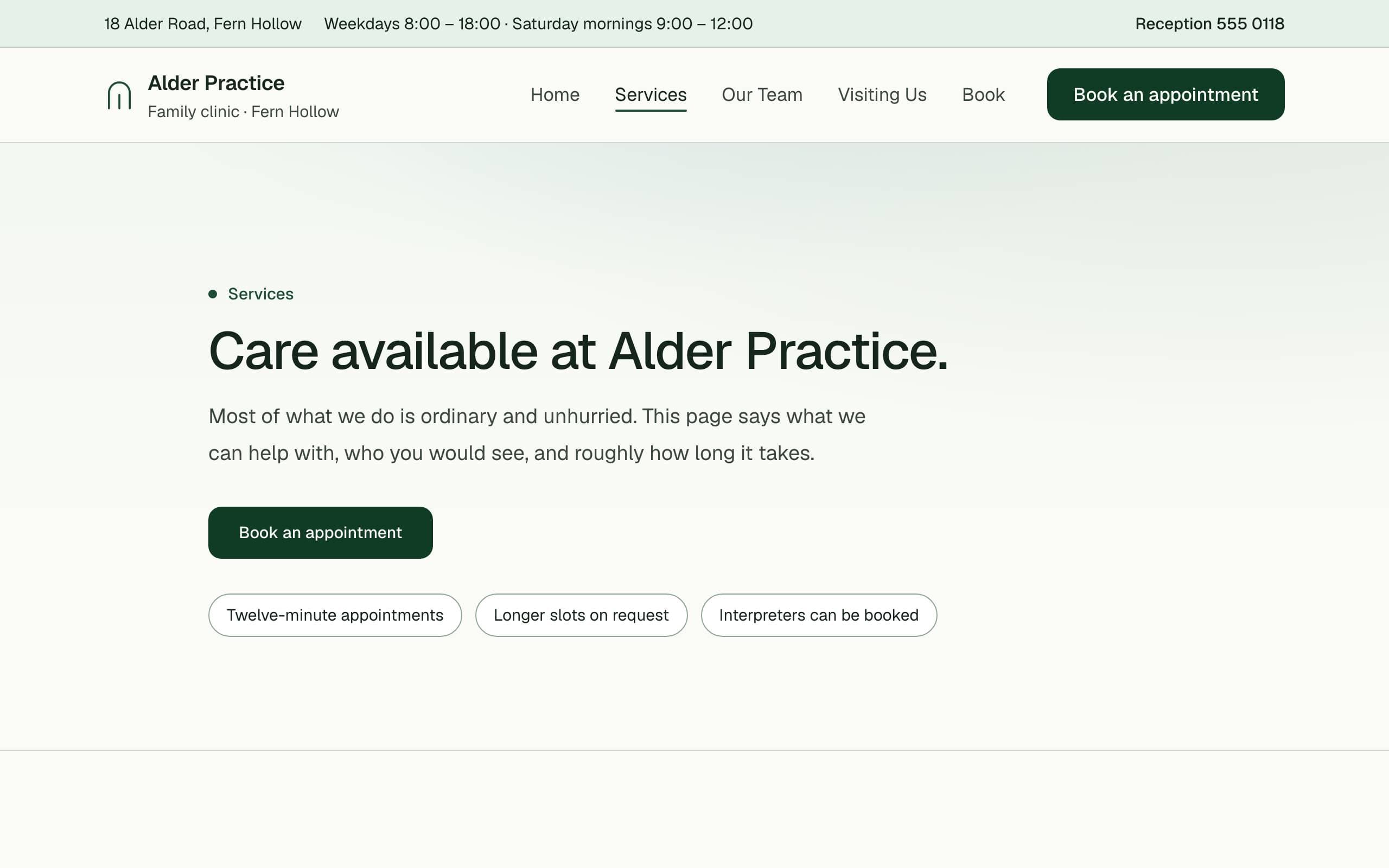 Healthcare Clinic template — Services page concept poster