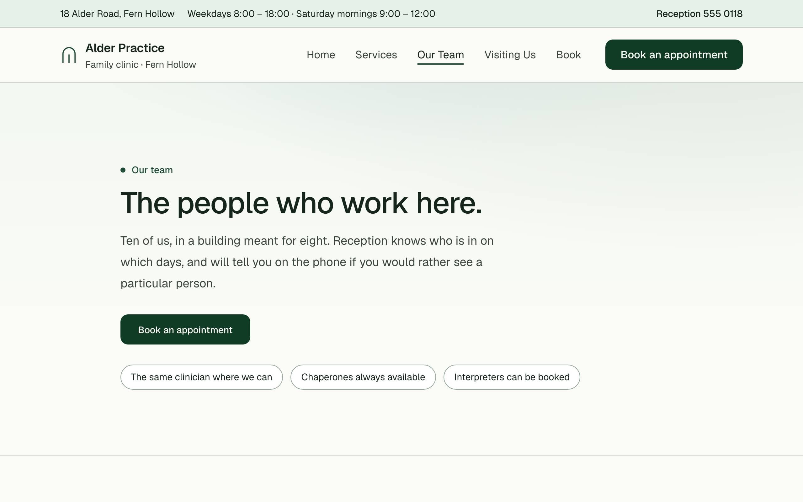 Healthcare Clinic template — Our Team page concept poster