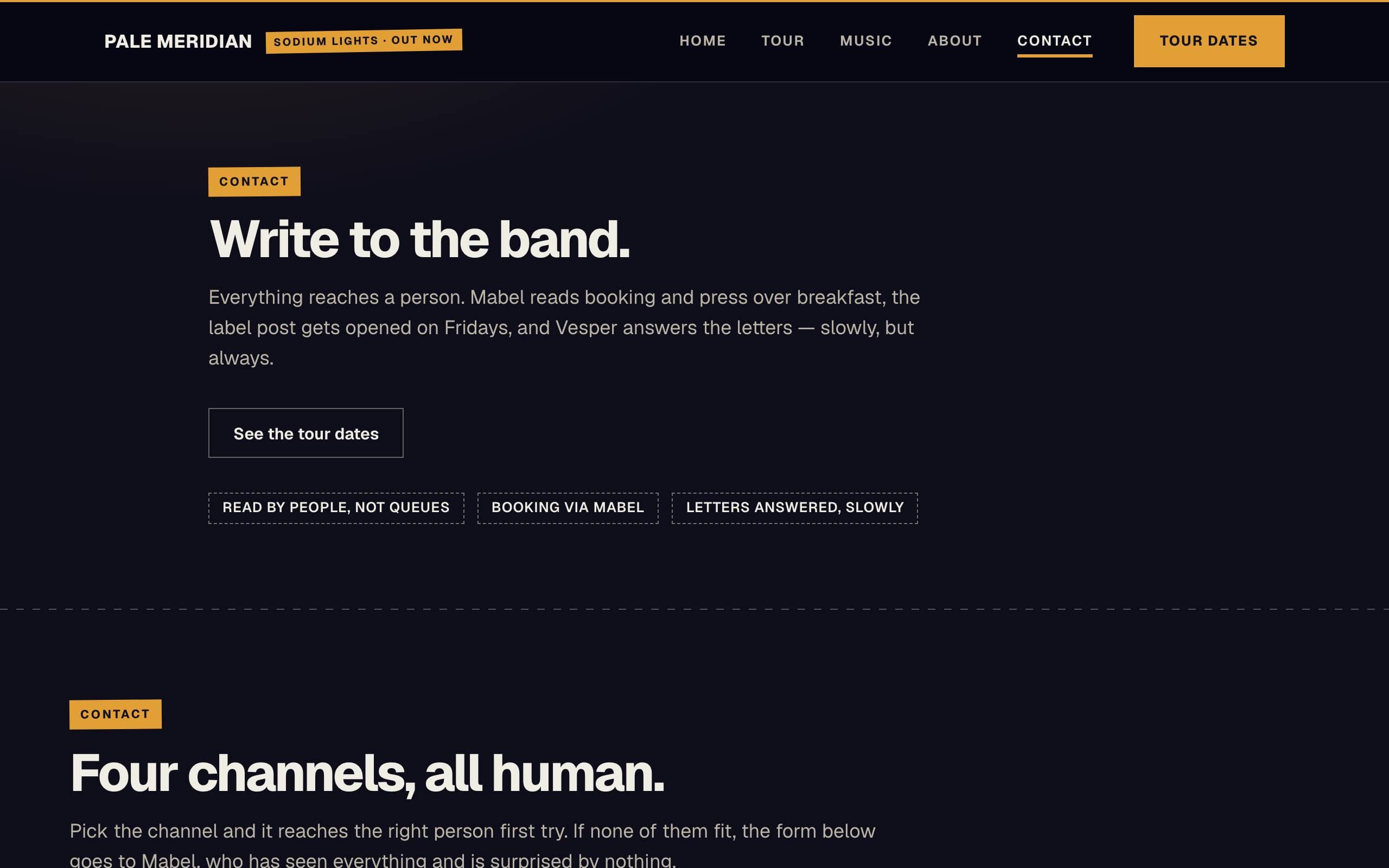 Music Artist template — Contact page concept poster