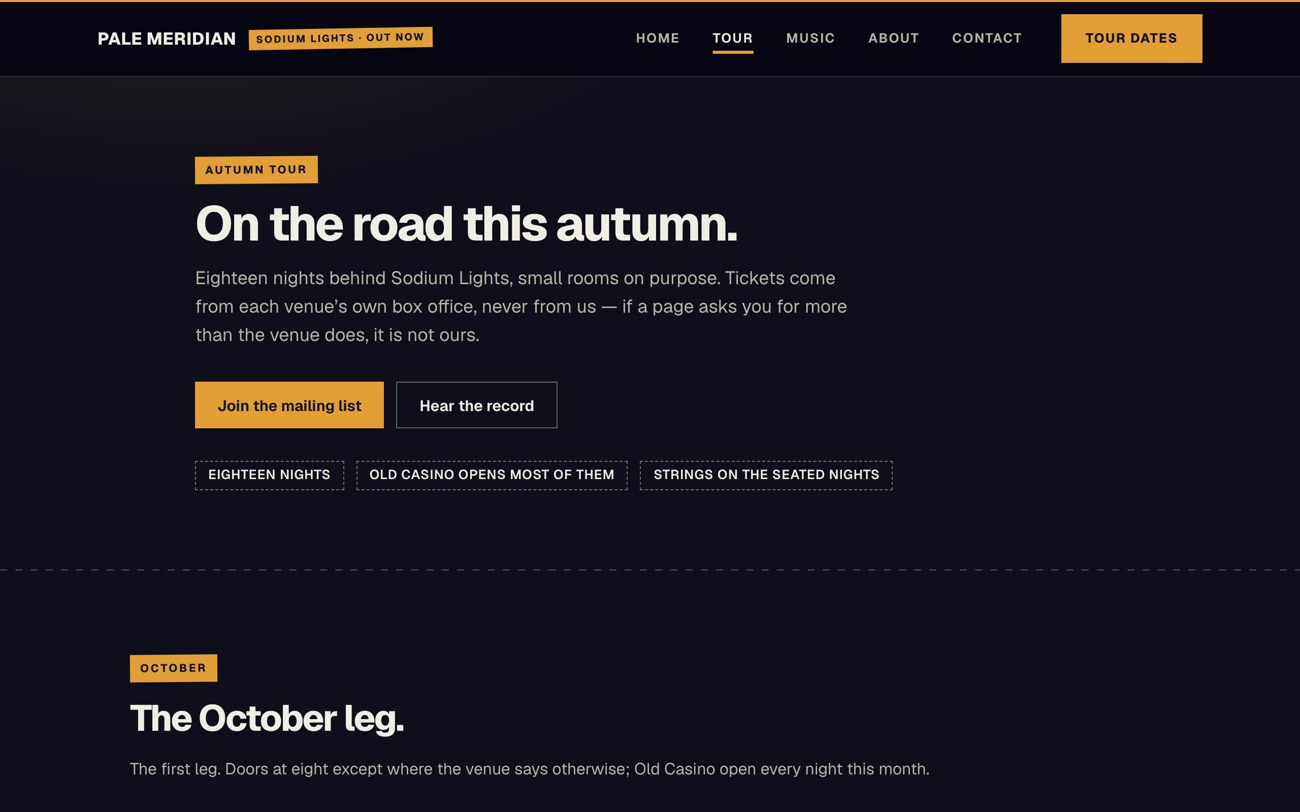 Music Artist template — Tour page concept poster
