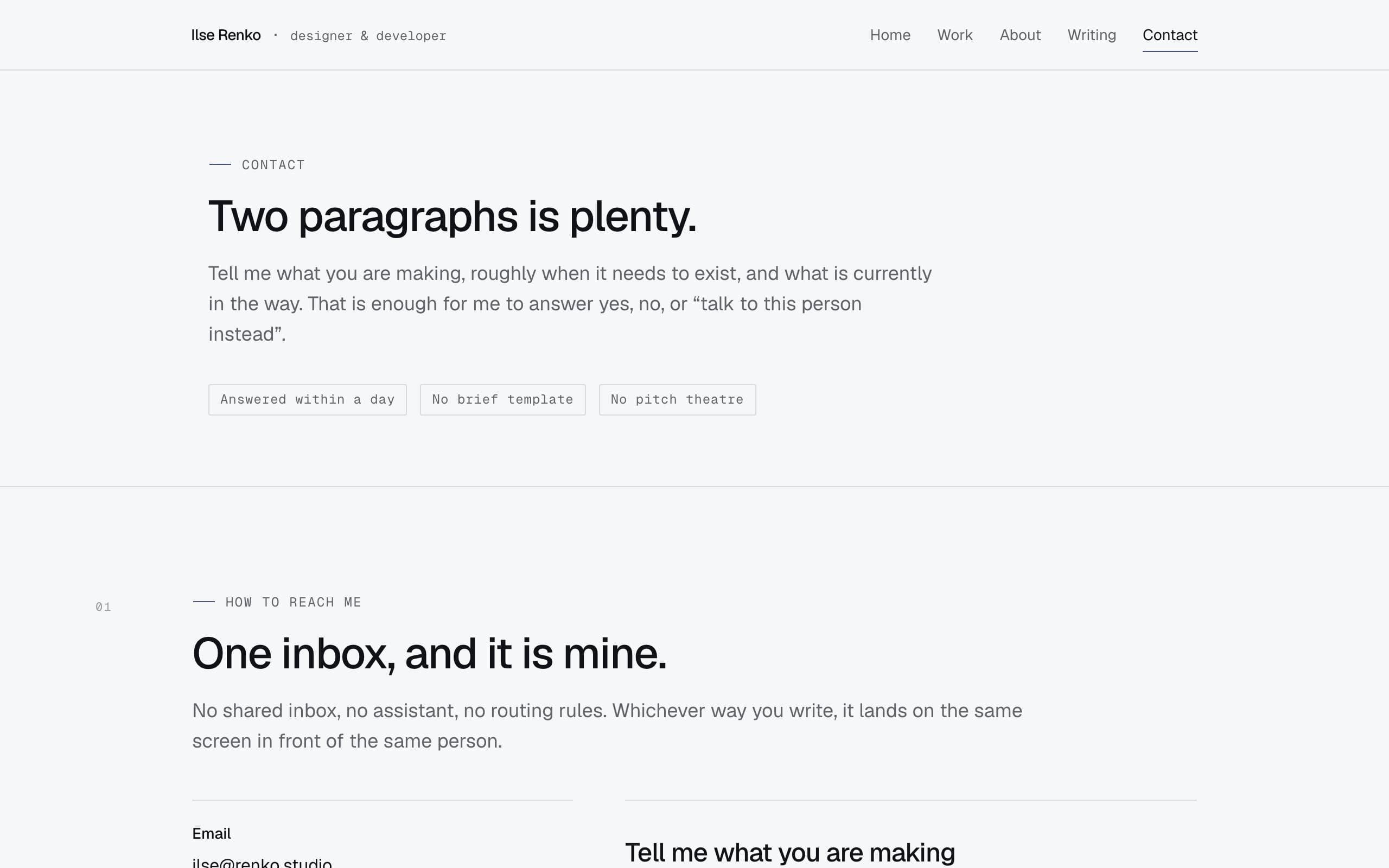 Portfolio Solo template — Contact page concept poster
